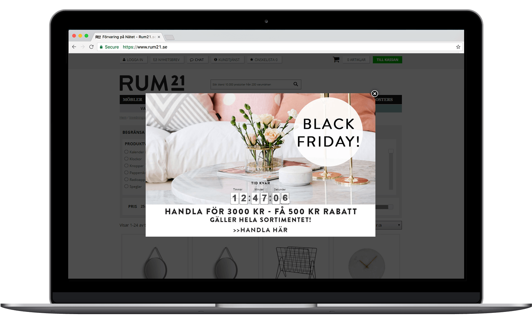 Homewear retailer Rum21 use a countdown timer on Black Friday