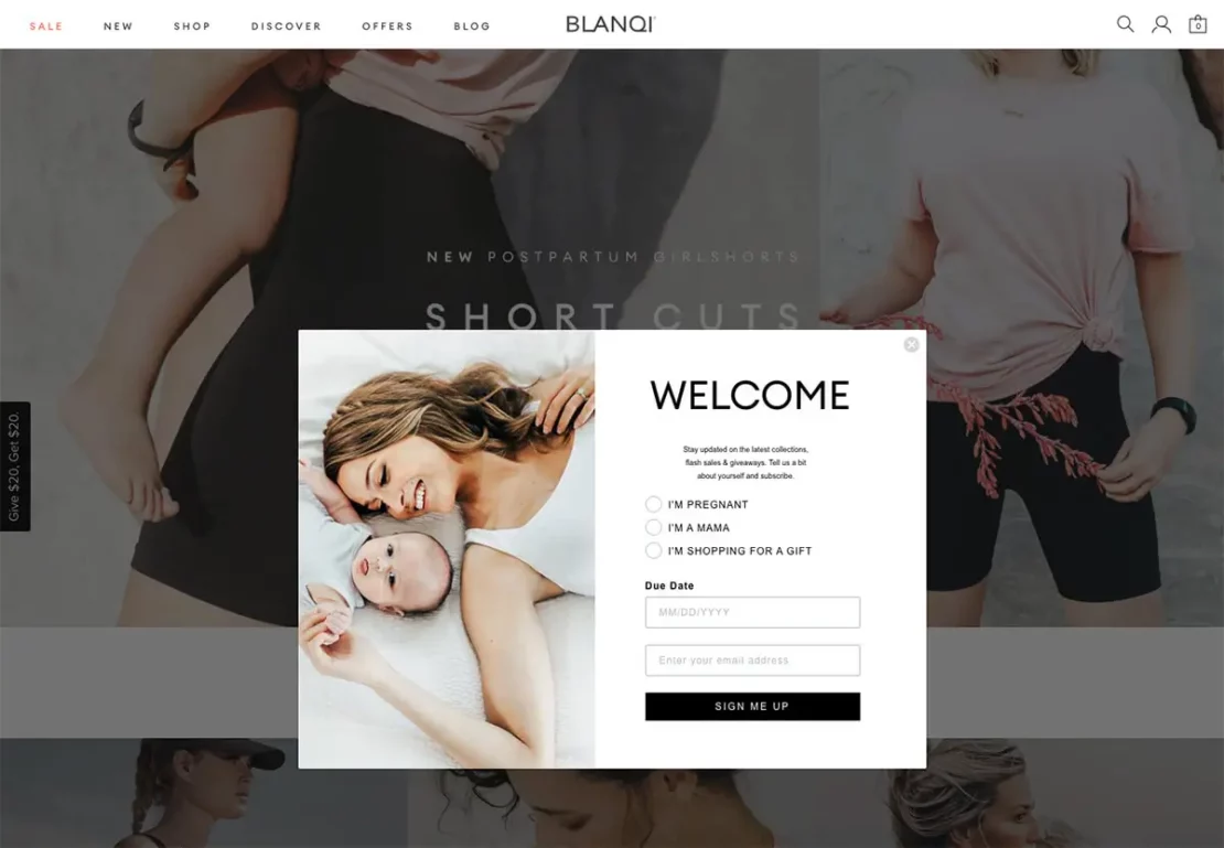 Sign-up form from BLANQI